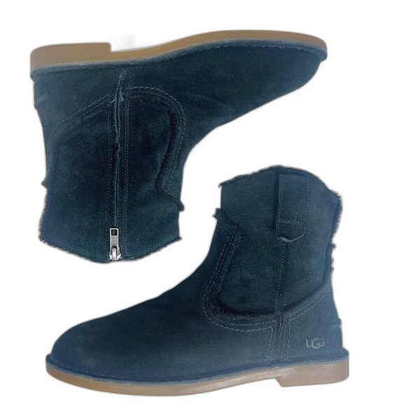 UGG Australia Catica Ankle Boot Black Leather Bootie Cowgirl Boot Western Size 9 - Picture 2 of 9